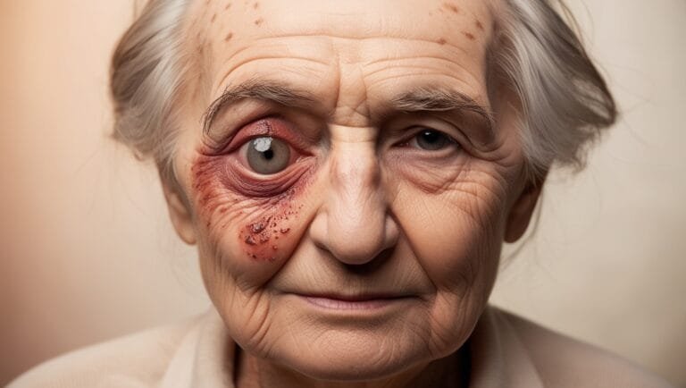 herpes zoster over eye in elderly man