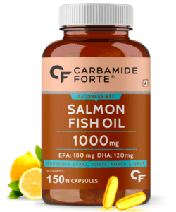bottle of omega 3 capsules by carbamide forte