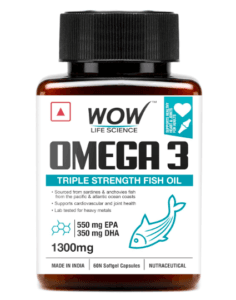 bottle of omega 3 capsule by wow life sciences